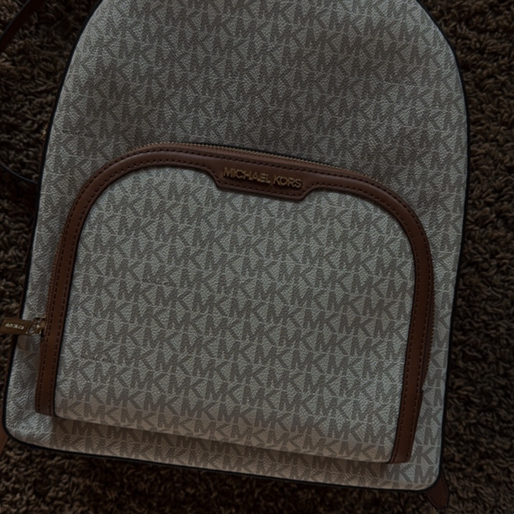 Michael Kors Gray and Brown Backpack with Signature Style